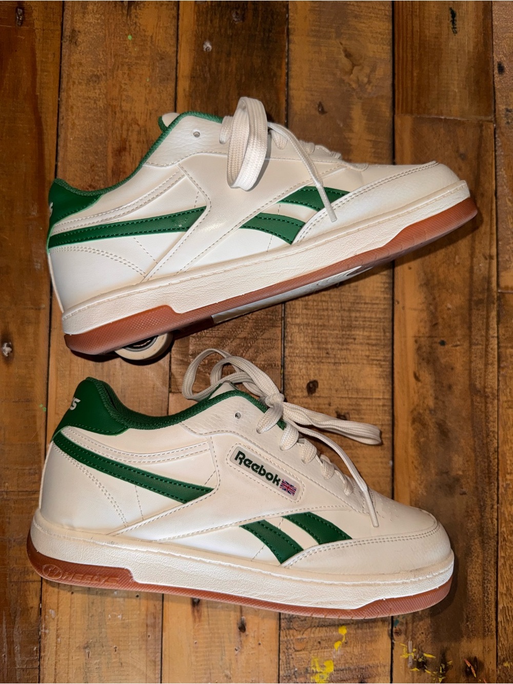 Reebok x HEELYS White and Green Leather Low-Top Sneakers